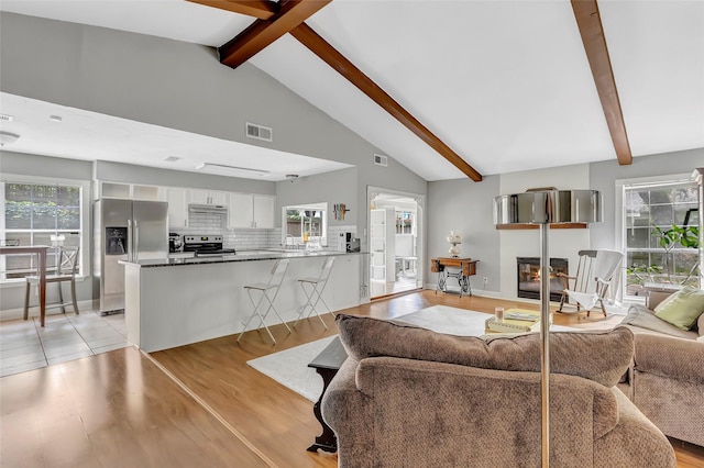 2138 Middle Creek Dr, Houston, TX 77339 - living area with a glass covered fireplace, light wood finished floors, and healthy amount of natural light