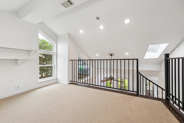 7811 Skyline Dr, Houston, TX 77063 - additional living space with a skylight, carpet, baseboards, recessed lighting, and lofted ceiling