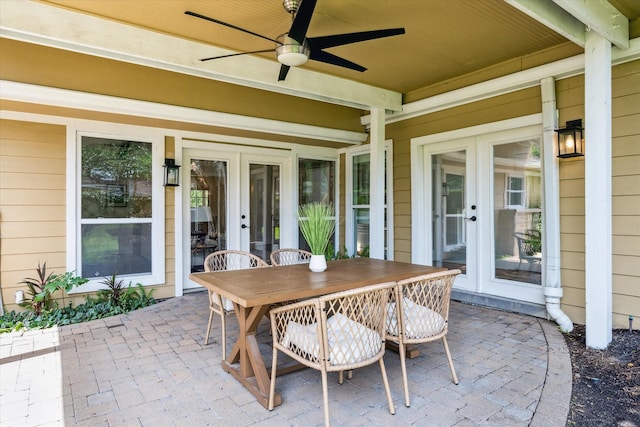 7811 Skyline Dr, Houston, TX 77063 - view of patio / terrace featuring french doors, outdoor dining area, and a ceiling fan