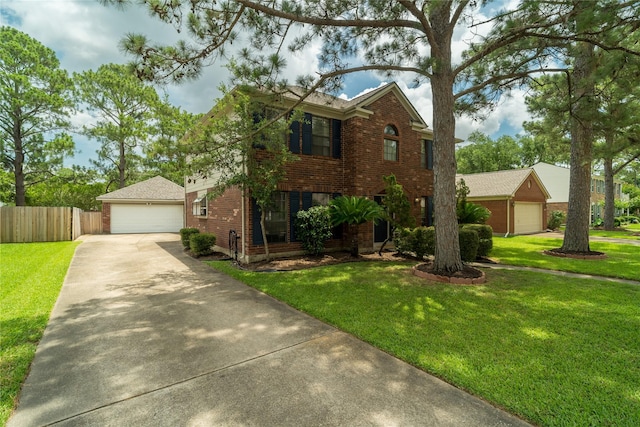 14515 Redbud Valley Trl, Houston, TX 77062 - view of front of home with a garage, brick siding, and an outbuilding