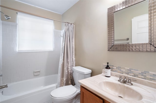 14515 Redbud Valley Trl, Houston, TX 77062 - bathroom featuring shower / bath combo, toilet, vanity, and decorative backsplash