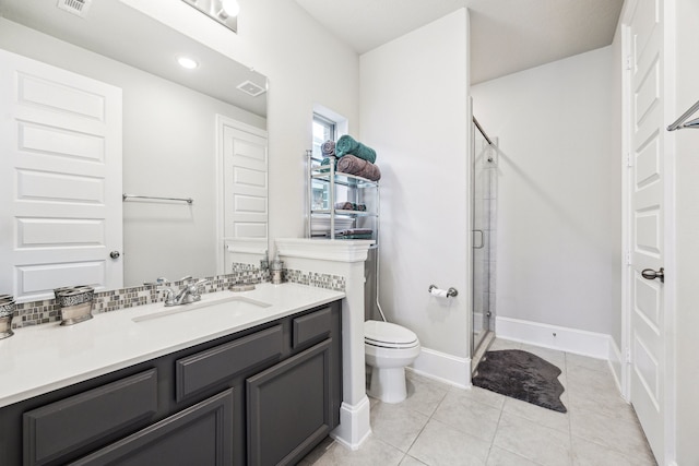 28243 Shorecrest Ln, Katy, TX 77494 - full bathroom with toilet, a shower stall, vanity, tile patterned flooring, and baseboards