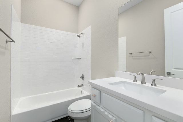 5115 Prairie Gourd Mdw, Manvel, TX 77578 - bathroom featuring vanity, toilet, bathtub / shower combination, and a textured wall