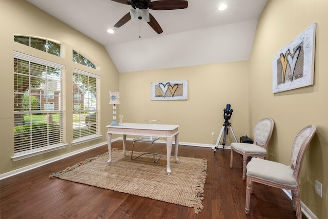 11722 Gray Forest Trl, Tomball, TX 77377 - office with lofted ceiling, wood finished floors, ceiling fan, recessed lighting, and baseboards