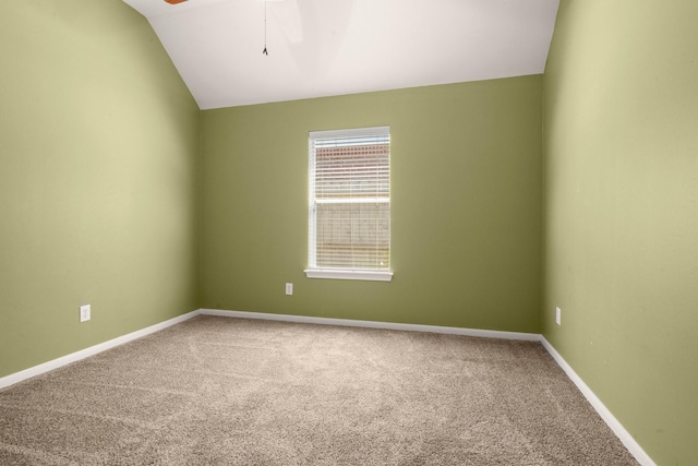 11722 Gray Forest Trl, Tomball, TX 77377 - unfurnished room with lofted ceiling, carpet floors, a ceiling fan, and baseboards