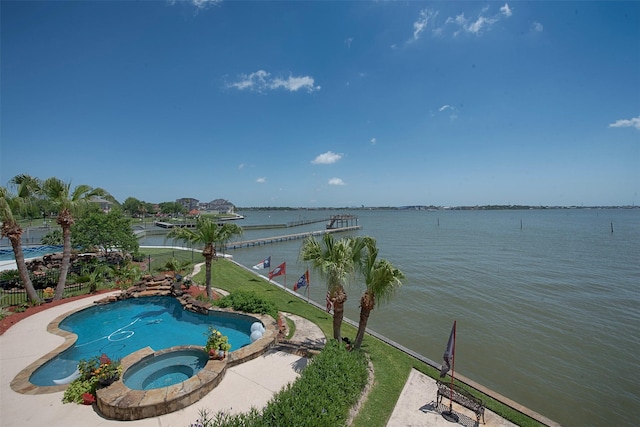 2242 Marina Way, League City, TX 77565 - view of pool with a water view and a pool with connected hot tub