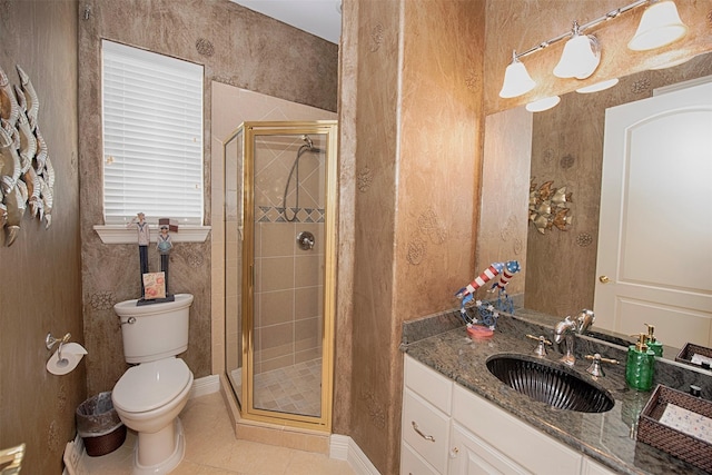 2242 Marina Way, League City, TX 77565 - full bathroom featuring toilet, vanity, a shower stall, and tile patterned flooring