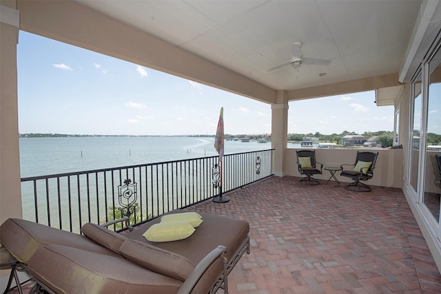 2242 Marina Way, League City, TX 77565 - balcony with a water view and a ceiling fan