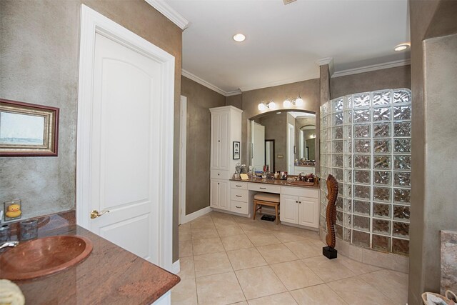 2242 Marina Way, League City, TX 77565 - full bath with vanity, ornamental molding, tile patterned floors, recessed lighting, and baseboards