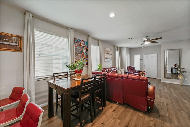 23659 Goodfellow Dr, Spring, TX 77373 - dining area featuring healthy amount of natural light, light wood-style floors, a ceiling fan, baseboards, and recessed lighting