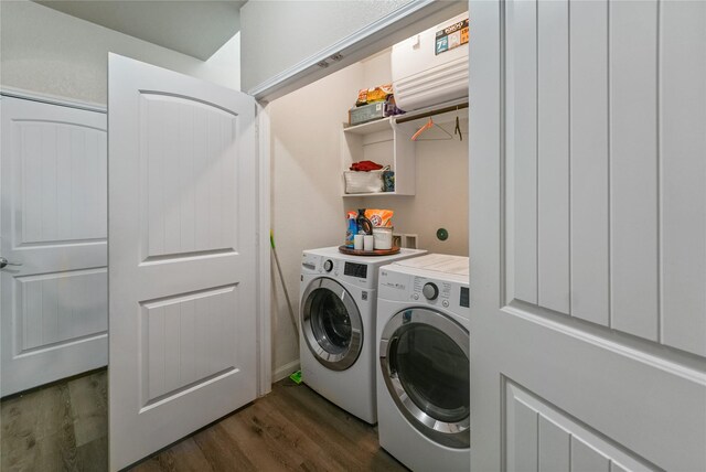 23659 Goodfellow Dr, Spring, TX 77373 - washroom featuring washer and clothes dryer and dark wood-type flooring