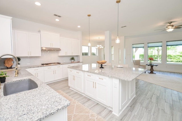 810 Sunbeam Creek Ct, Richmond, TX 77406 - kitchen with a sink, under cabinet range hood, healthy amount of natural light, light wood-style floors, and recessed lighting