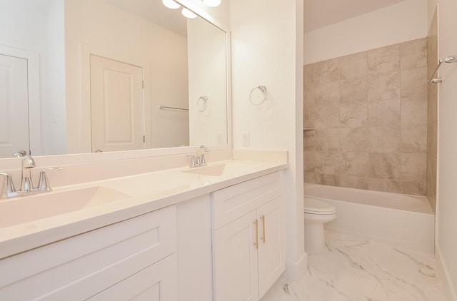 810 Sunbeam Creek Ct, Richmond, TX 77406 - full bath featuring toilet, double vanity, marble look tiles, and  shower combination
