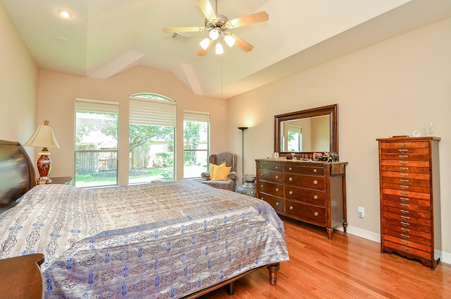 5703 Bent Arbor Ln, Katy, TX 77450 - bedroom featuring wood finished floors, baseboards, ceiling fan, and vaulted ceiling