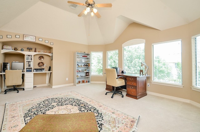 5703 Bent Arbor Ln, Katy, TX 77450 - home office with carpet, baseboards, healthy amount of natural light, and lofted ceiling