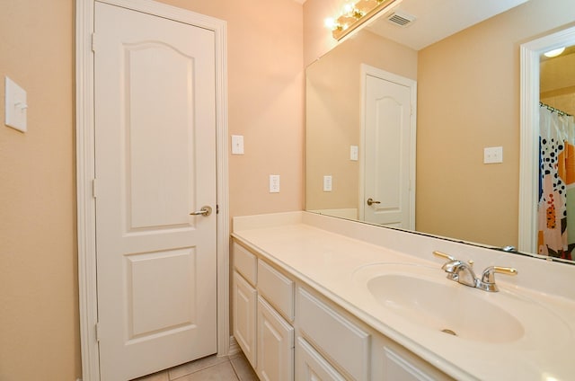 5703 Bent Arbor Ln, Katy, TX 77450 - bathroom with vanity, tile patterned flooring, and a shower with curtain