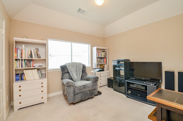5703 Bent Arbor Ln, Katy, TX 77450 - living area featuring carpet floors, baseboards, and lofted ceiling