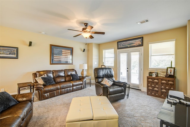 1417 Summer Field Ln, Friendswood, TX 77546 - carpeted living area featuring a ceiling fan and baseboards