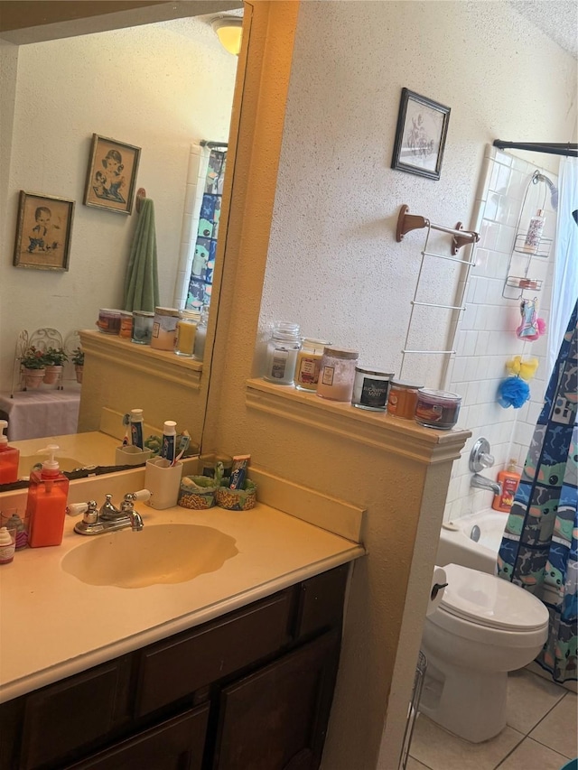 11110 Broken Sky Dr, Houston, TX 77064 - bathroom featuring vanity, tile patterned floors, toilet, and shower / bath combination with curtain