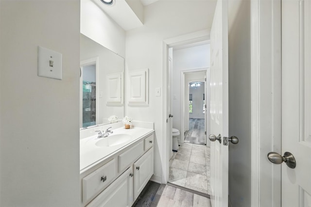 2003 Birnam Wood Dr, Sugar Land, TX 77479 - bathroom with vanity, toilet, baseboards, and a shower