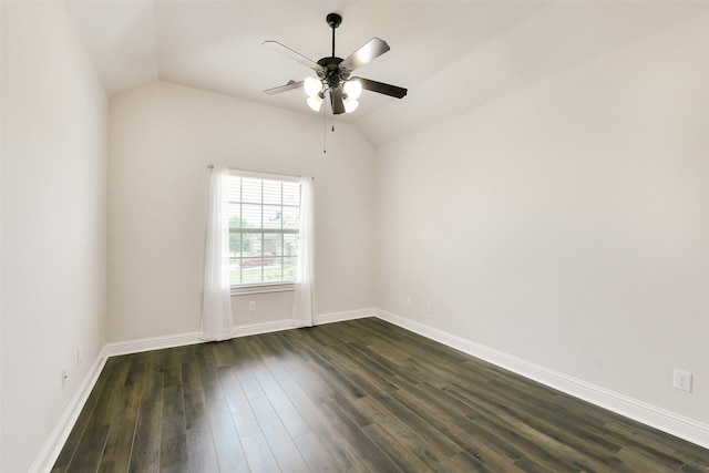 139 S Ridge Park Dr, Magnolia, TX 77354 - spare room featuring a ceiling fan, lofted ceiling, dark wood-style flooring, and baseboards