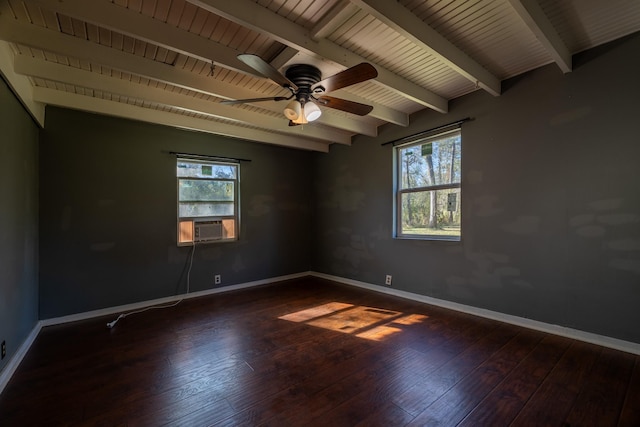 2175 Fm 1725th Rd, Cleveland, TX 77328 - empty room with healthy amount of natural light, hardwood / wood-style flooring, a ceiling fan, baseboards, and beamed ceiling