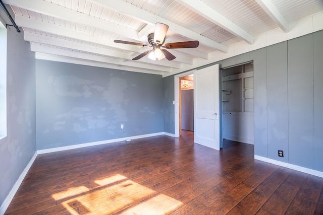 2175 Fm 1725th Rd, Cleveland, TX 77328 - unfurnished bedroom with hardwood / wood-style flooring, beamed ceiling, baseboards, and ceiling fan