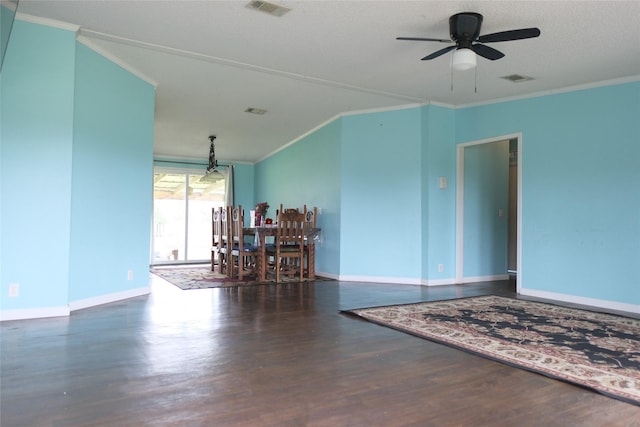 10912 Fm 523rd Rd, Angleton, TX 77515 - living area with ornamental molding, wood finished floors, a ceiling fan, and baseboards