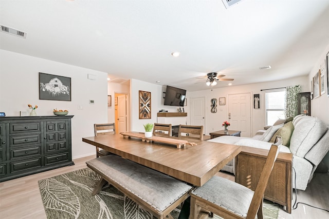 138 Austin Rd, Angleton, TX 77515 - dining area featuring a ceiling fan, light wood-style flooring, and recessed lighting