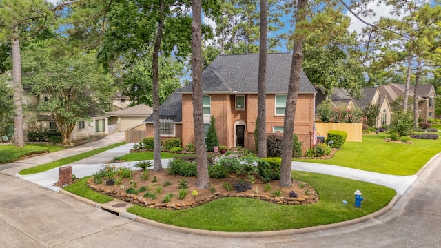 3911 Misty Gardens Ct, Kingwood, TX 77339 - view of front of house featuring curved driveway, brick siding, and roof with shingles