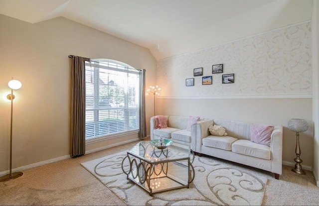4419 Rolling Field Ln, Sugar Land, TX 77479 - carpeted living room featuring lofted ceiling and baseboards