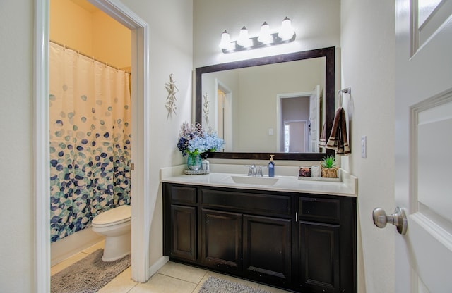 4419 Rolling Field Ln, Sugar Land, TX 77479 - bathroom featuring tile patterned flooring, toilet, vanity, and curtained shower