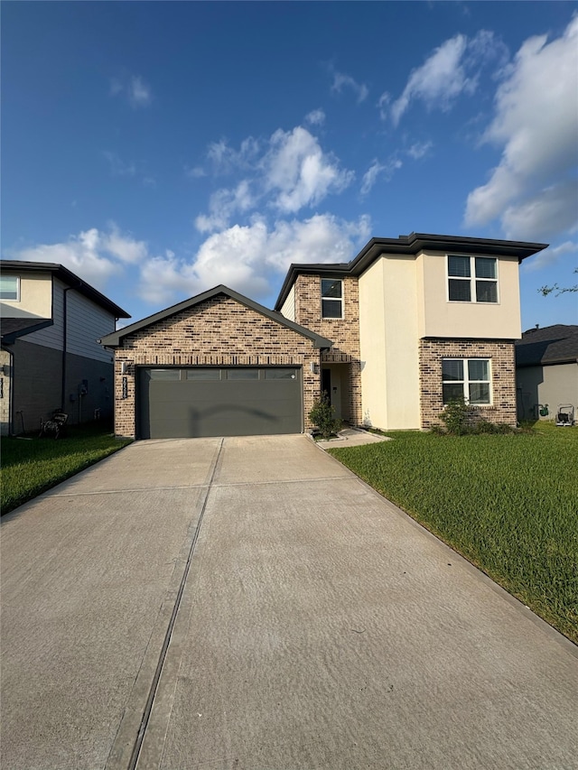 29506 Wilkerson Ln, Katy, TX 77494 - traditional-style house with concrete driveway, an attached garage, a front lawn, and stucco siding