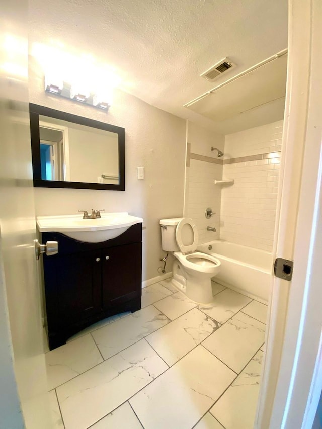 9000 Bissonnet St Unit 707, Houston, TX 77074 - bathroom featuring toilet, marble finish floors, vanity, baseboards, and shower / tub combination