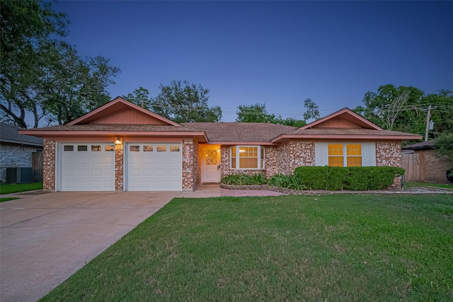 4210 Mona Lee Ln, Houston, TX 77080 - ranch-style home featuring a garage, concrete driveway, a front yard, central AC unit, and brick siding