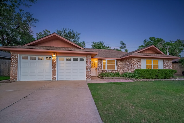 4210 Mona Lee Ln, Houston, TX 77080 - single story home with a garage, concrete driveway, a front lawn, brick siding, and board and batten siding