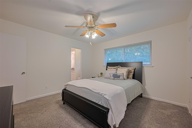 4210 Mona Lee Ln, Houston, TX 77080 - carpeted bedroom featuring baseboards, ceiling fan, and ensuite bath