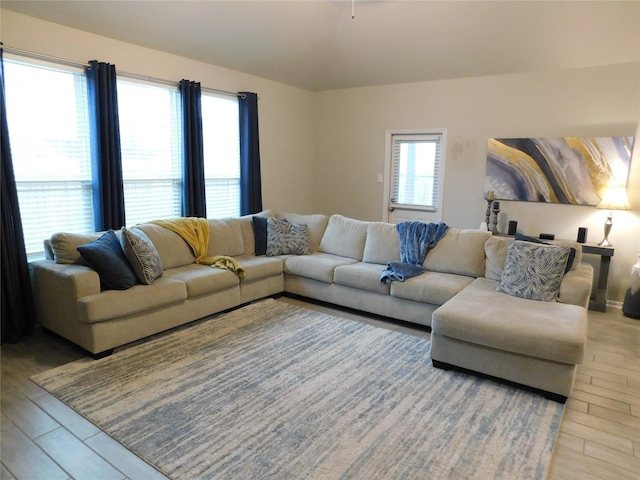 14827 Fairy Tern Ln, Houston, TX 77049 - living area with light wood-style floors and lofted ceiling