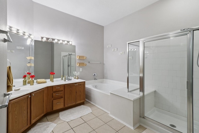 5023 Rocky Manor Ln, Katy, TX 77449 - full bathroom featuring a garden tub, tile patterned flooring, a stall shower, and double vanity