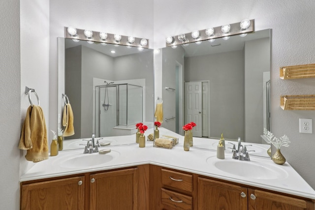 5023 Rocky Manor Ln, Katy, TX 77449 - bathroom with double vanity and a shower stall