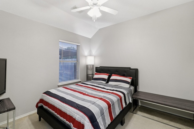 5023 Rocky Manor Ln, Katy, TX 77449 - bedroom with carpet floors, vaulted ceiling, baseboards, and a ceiling fan