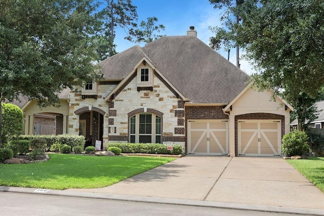 266 Overland Trce, Montgomery, TX 77316 - view of front of property with a shingled roof, driveway, a front lawn, and a garage