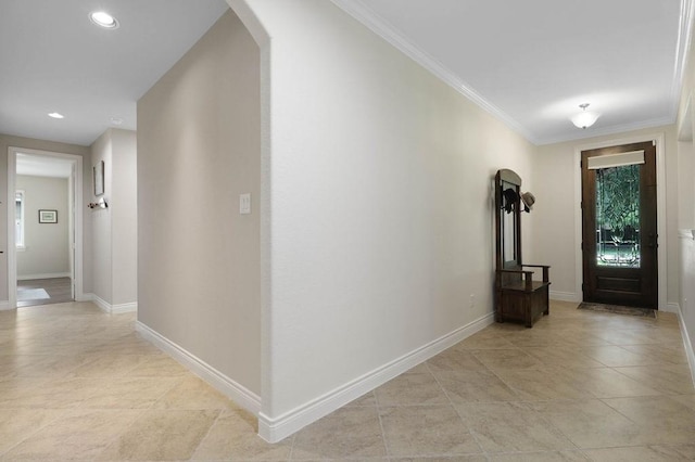 266 Overland Trce, Montgomery, TX 77316 - foyer entrance with arched walkways, baseboards, ornamental molding, and light tile patterned flooring
