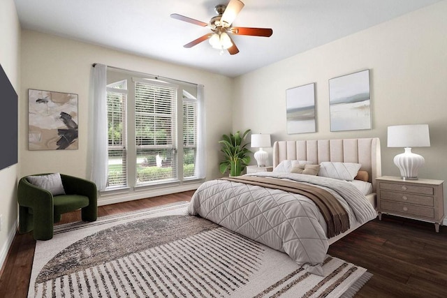 266 Overland Trce, Montgomery, TX 77316 - bedroom featuring dark wood finished floors, ceiling fan, and baseboards