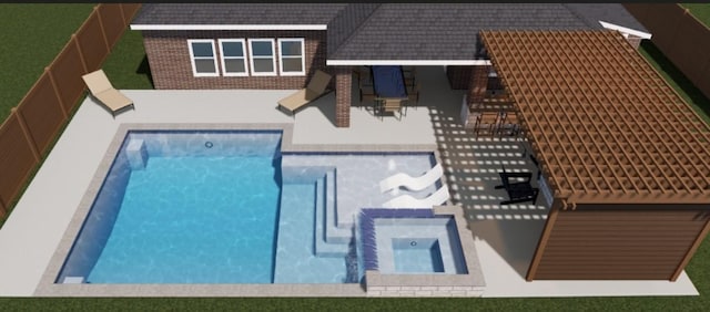 5595 Fallen Antler Dr, Spring, TX 77386 - outdoor pool featuring a patio area, a fenced backyard, and an in-ground hot tub