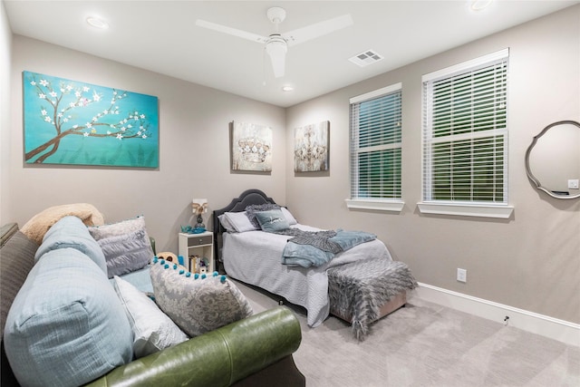 19817 Whispering Creek Trl, Magnolia, TX 77355 - bedroom featuring carpet flooring, recessed lighting, ceiling fan, and baseboards