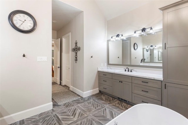 19817 Whispering Creek Trl, Magnolia, TX 77355 - full bath featuring baseboards, a freestanding bath, and vanity