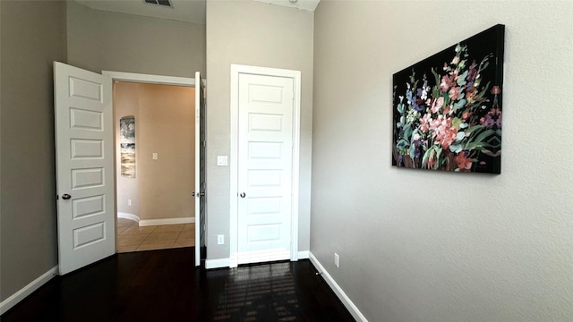 3021 Rocky Point Dr, Pearland, TX 77584 - hall with baseboards and dark wood-style floors