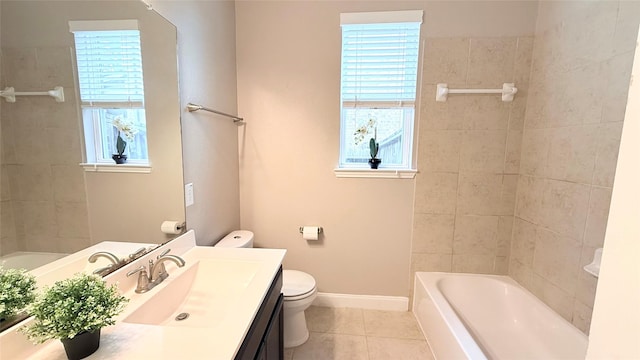 3021 Rocky Point Dr, Pearland, TX 77584 - full bathroom with tile patterned flooring, toilet, vanity, and plenty of natural light