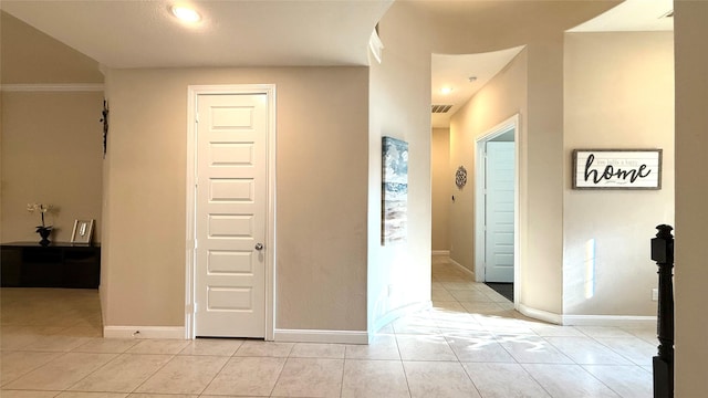 3021 Rocky Point Dr, Pearland, TX 77584 - hall with light tile patterned flooring, baseboards, and recessed lighting